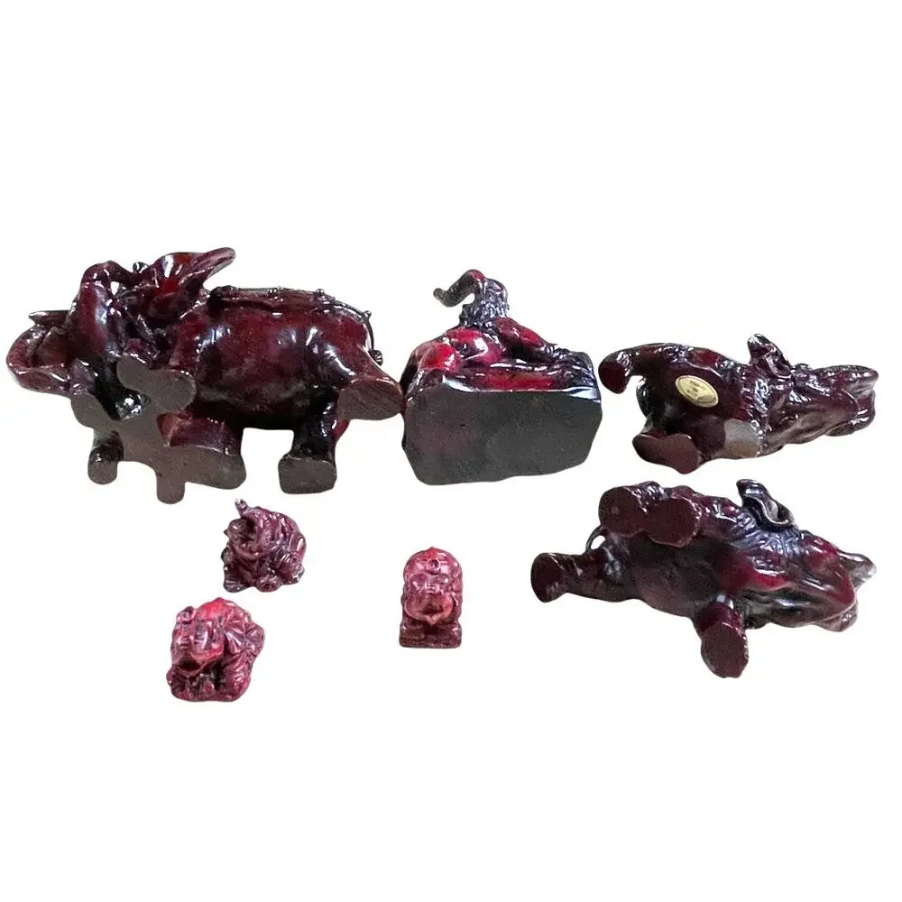 Vintage Set of 7 Red Ceramic Elephant Figurines Excellent Used Condition